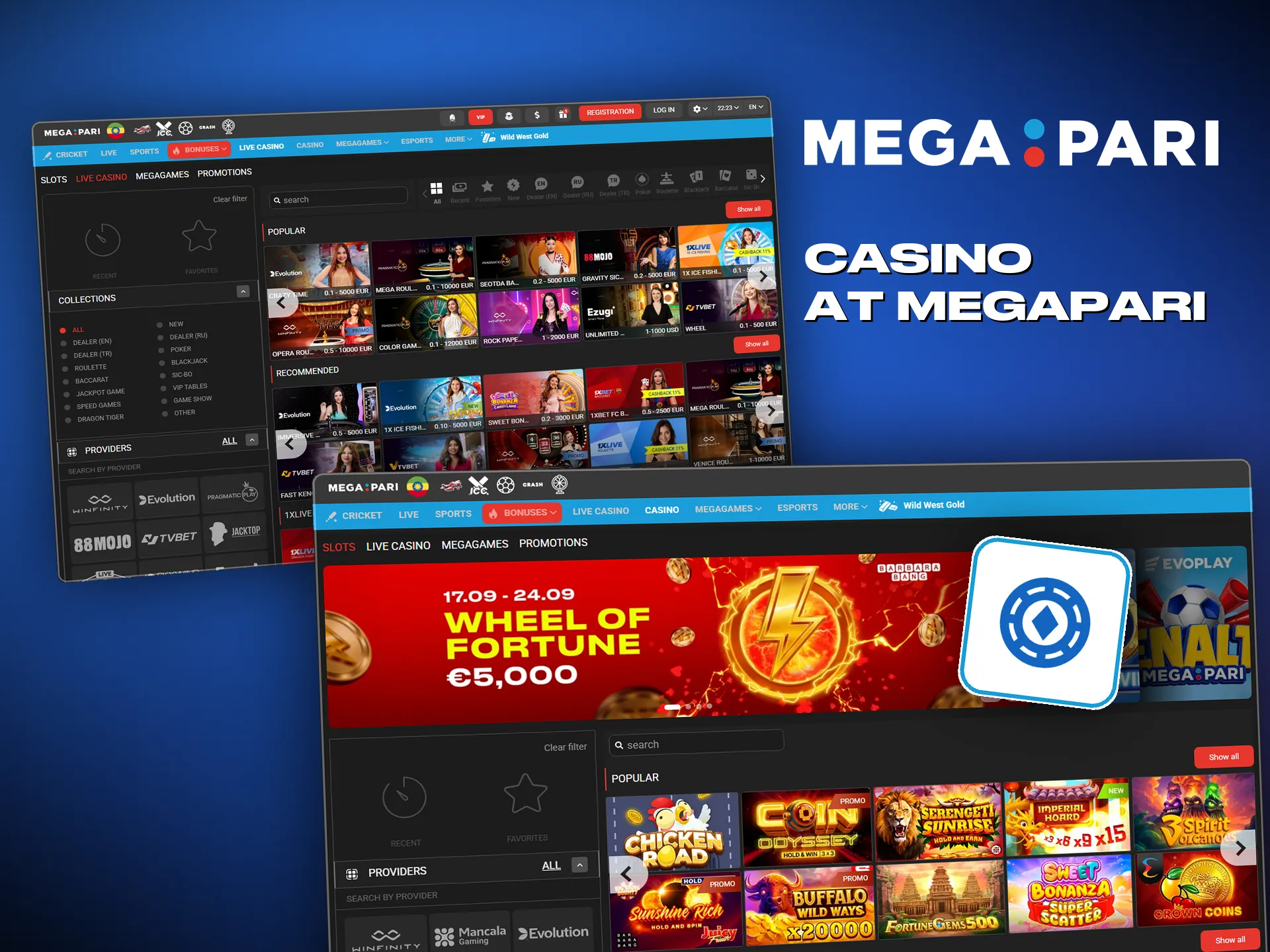 Slots, roulette and blackjack, playable at Megapari straight away