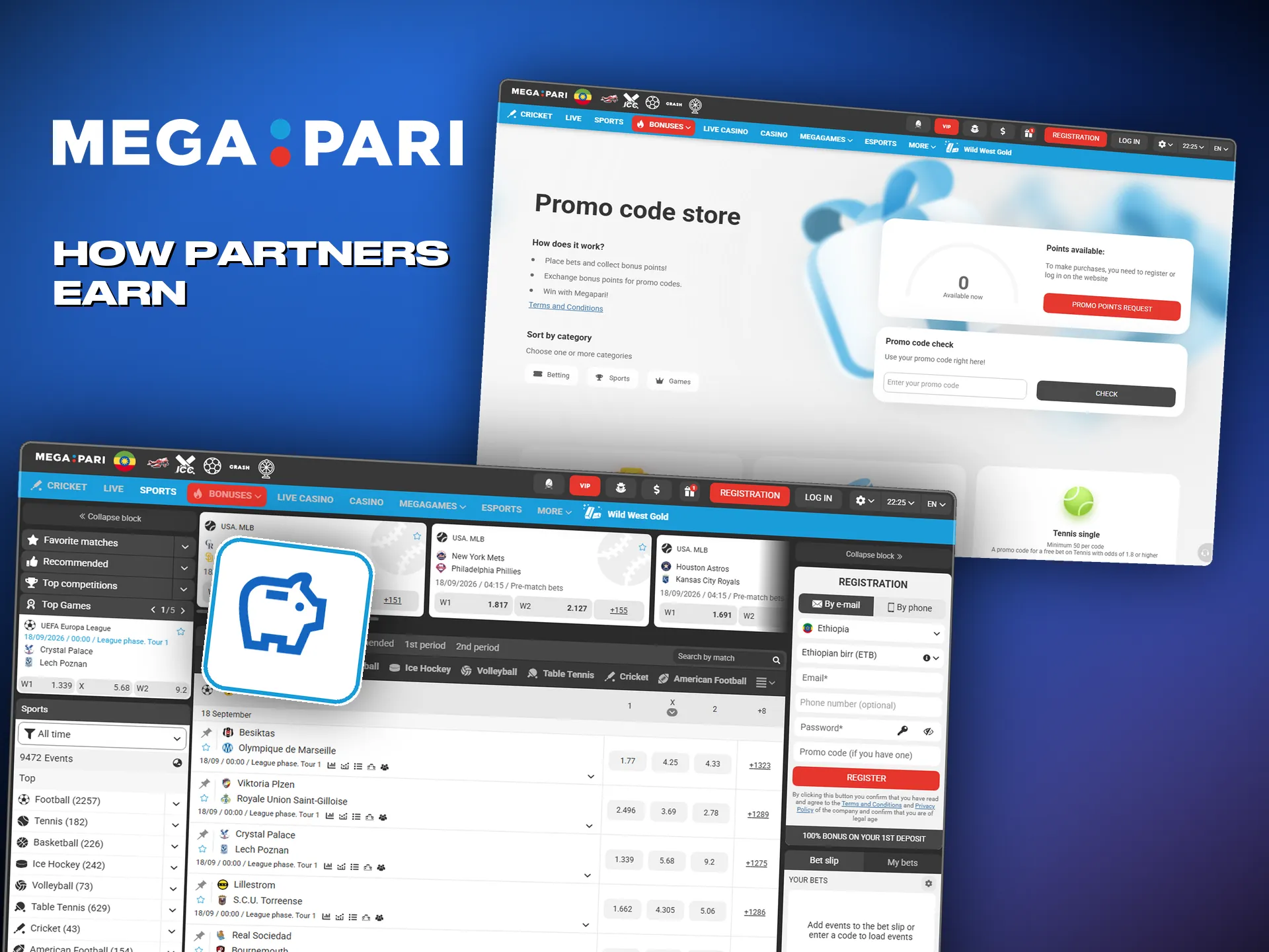 The Megapari affiliate programme pays through revenue share and CPA.