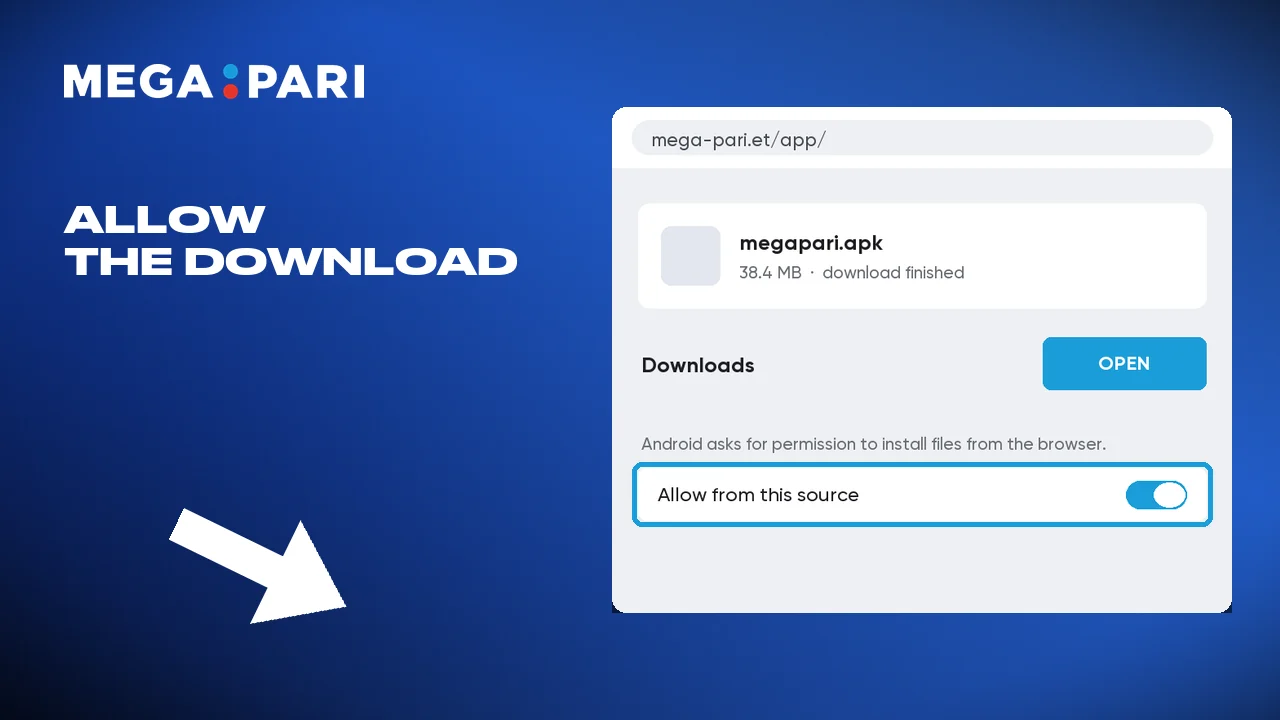 Pressing the APK file starts the Megapari Android download