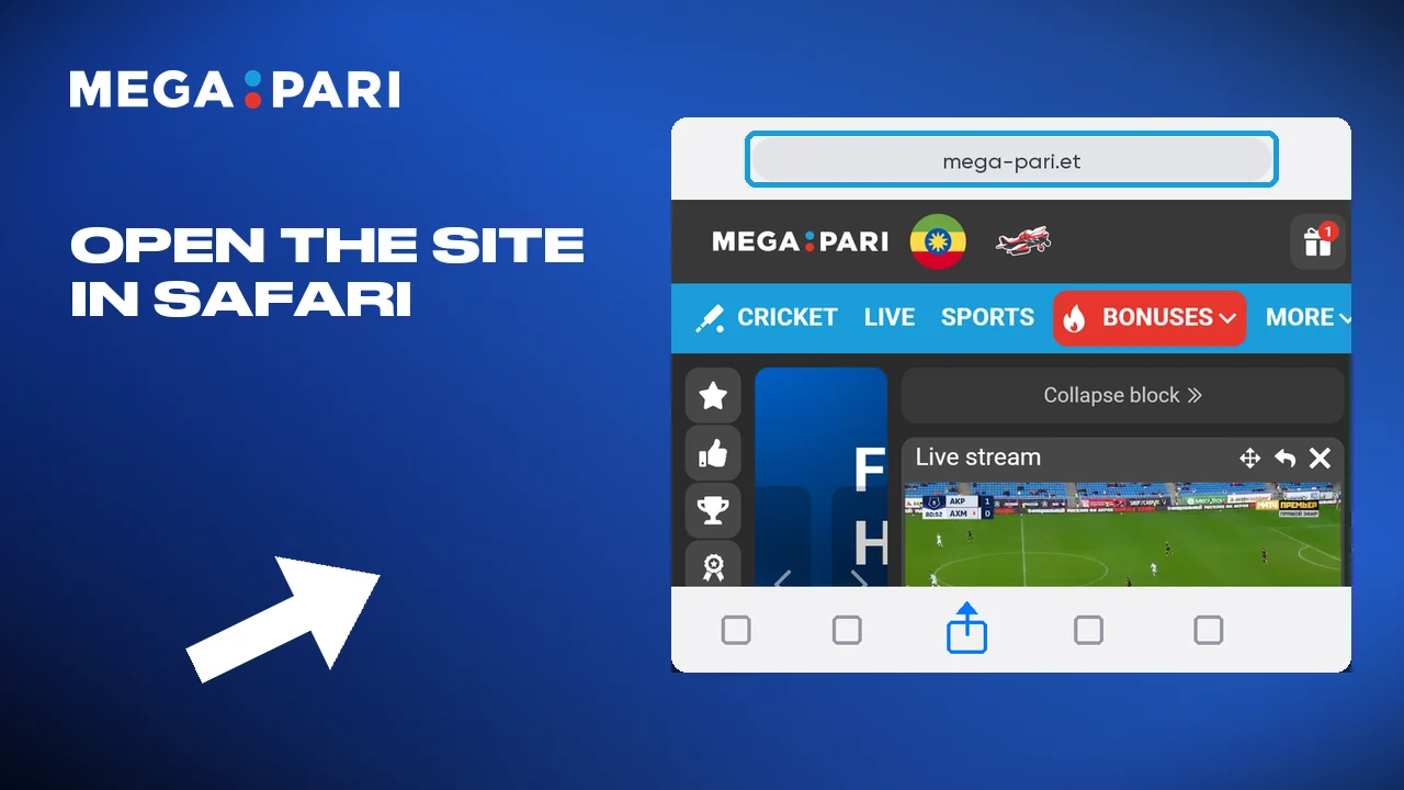 The Megapari page opening in Safari on iPhone
