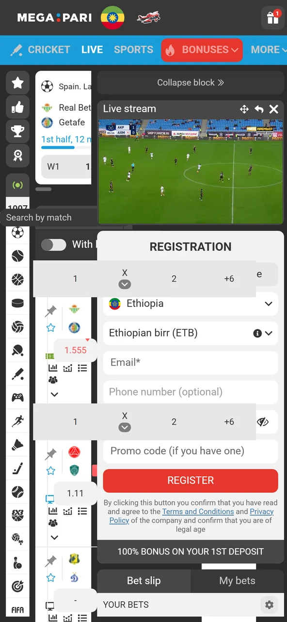 Finding live sports matches at Megapari