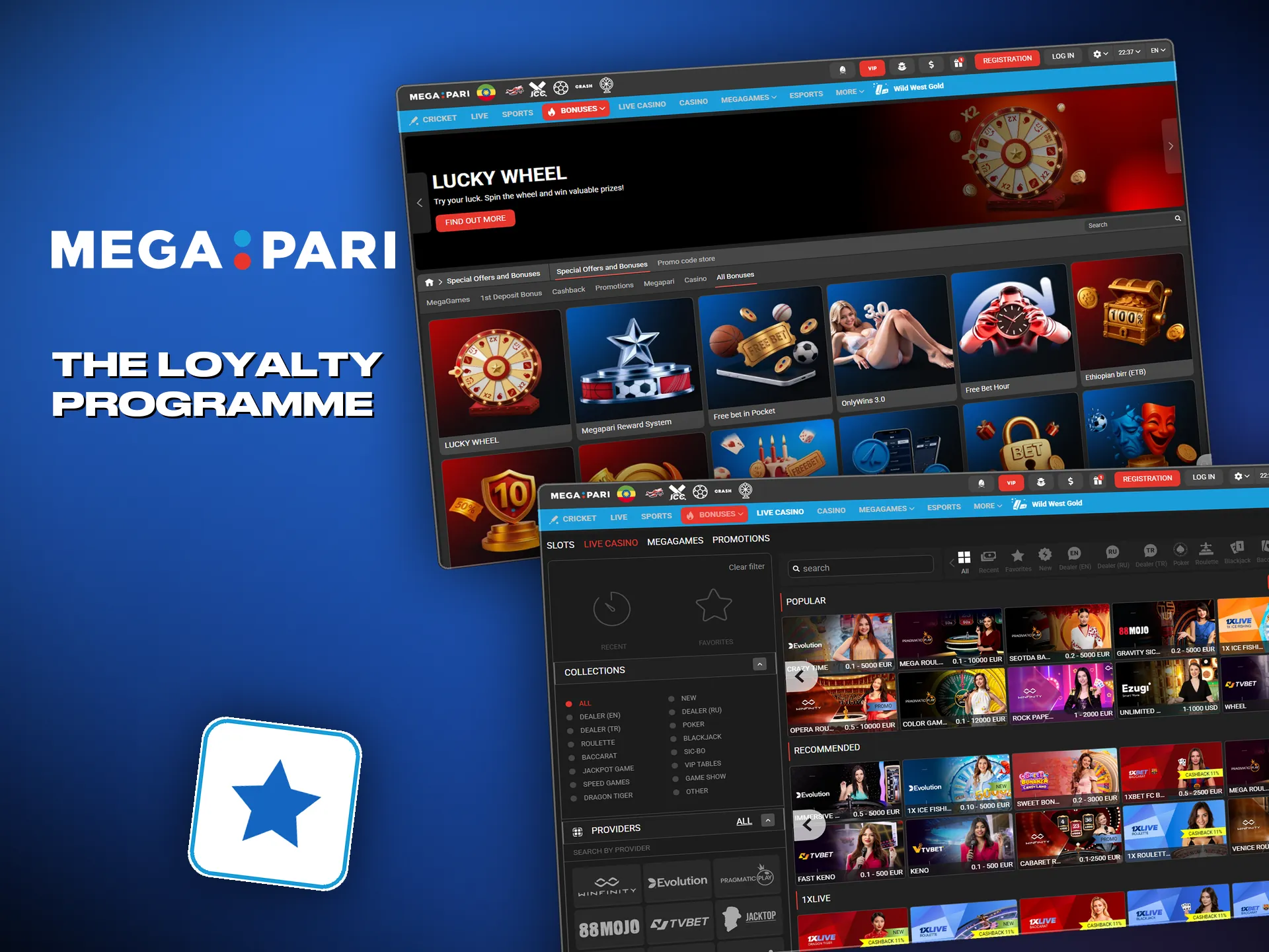 Loyalty points are visible in the Megapari account and can be used freely