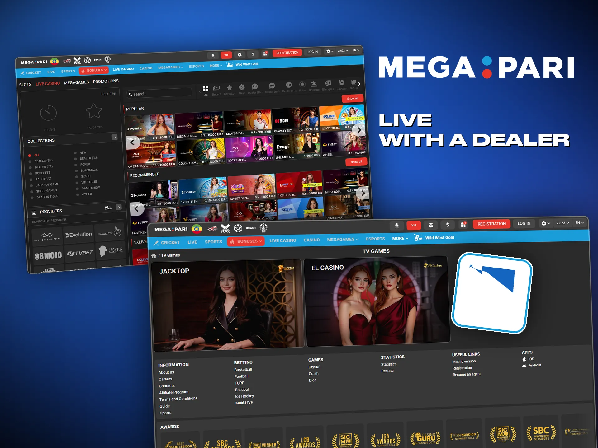 The Megapari live casino, with a real dealer and an open chat