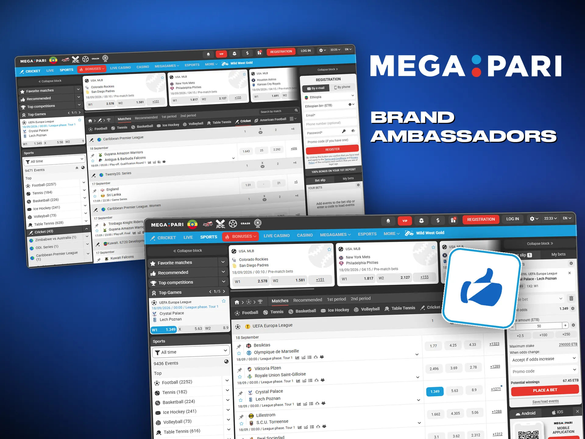 Megapari works with well-known clubs and tournaments, which keeps the brand visible.
