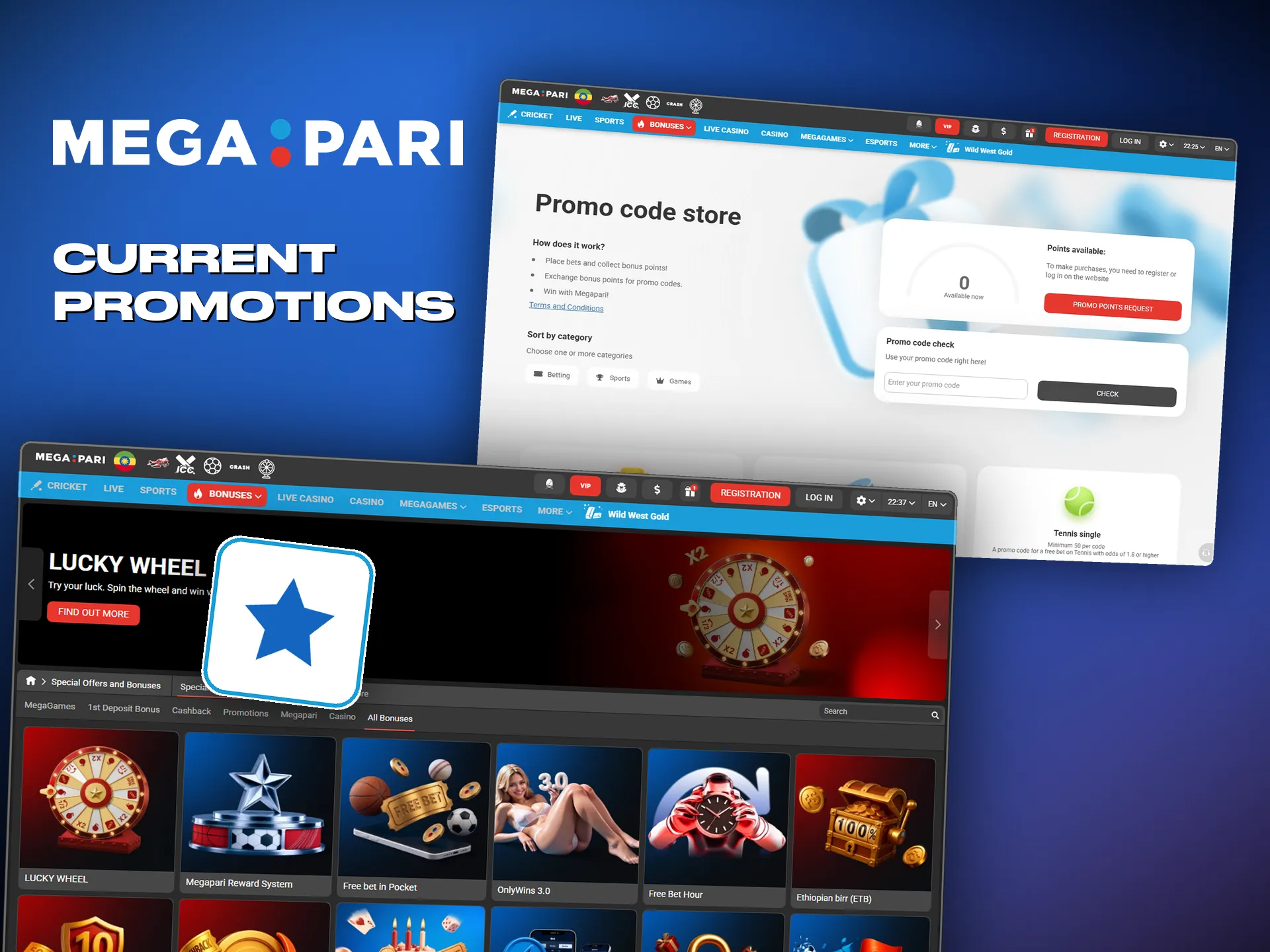 Megapari promotions, from the birthday bonus to tournaments.