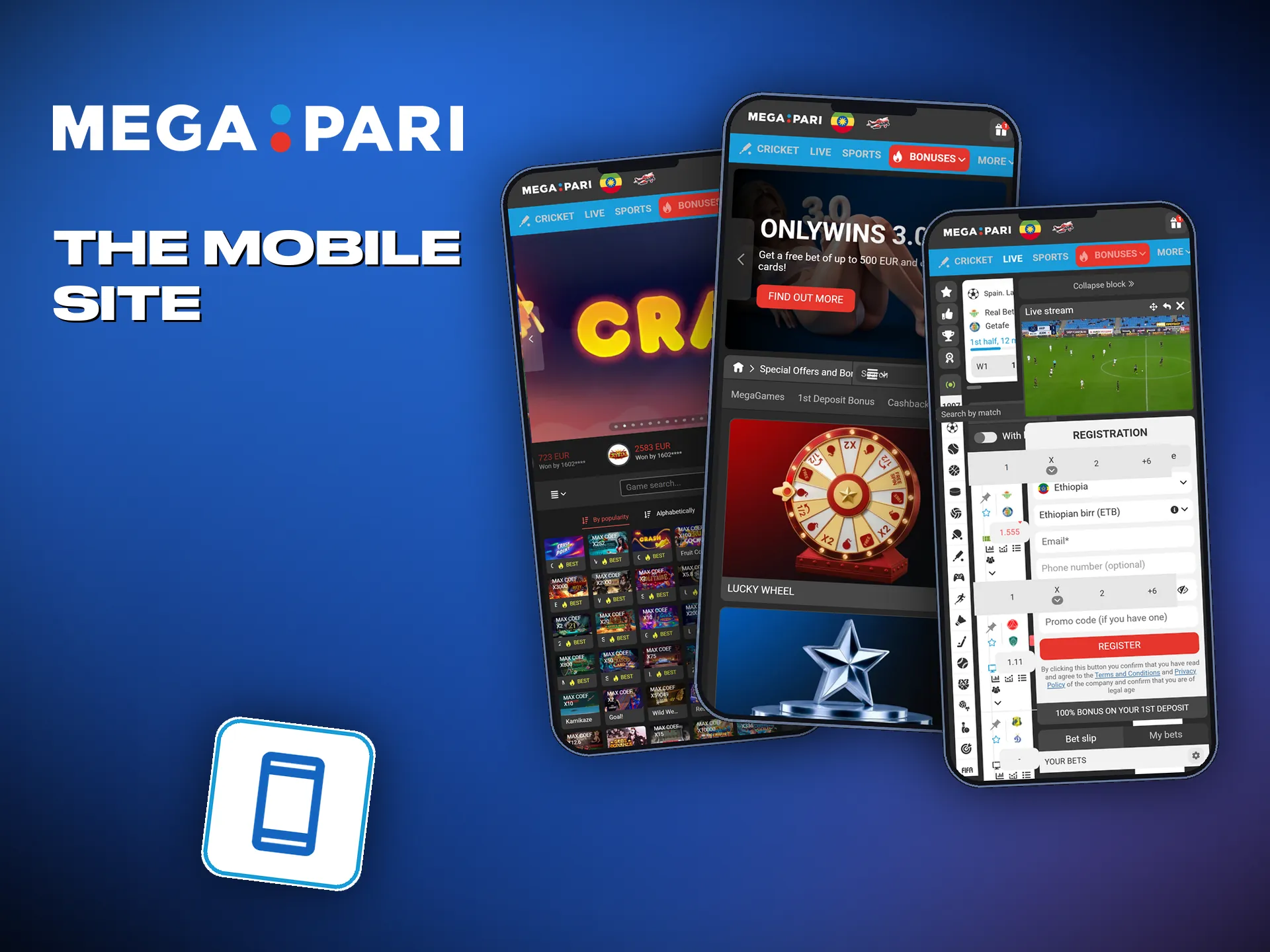 The Megapari mobile site works on iOS and Android alike.