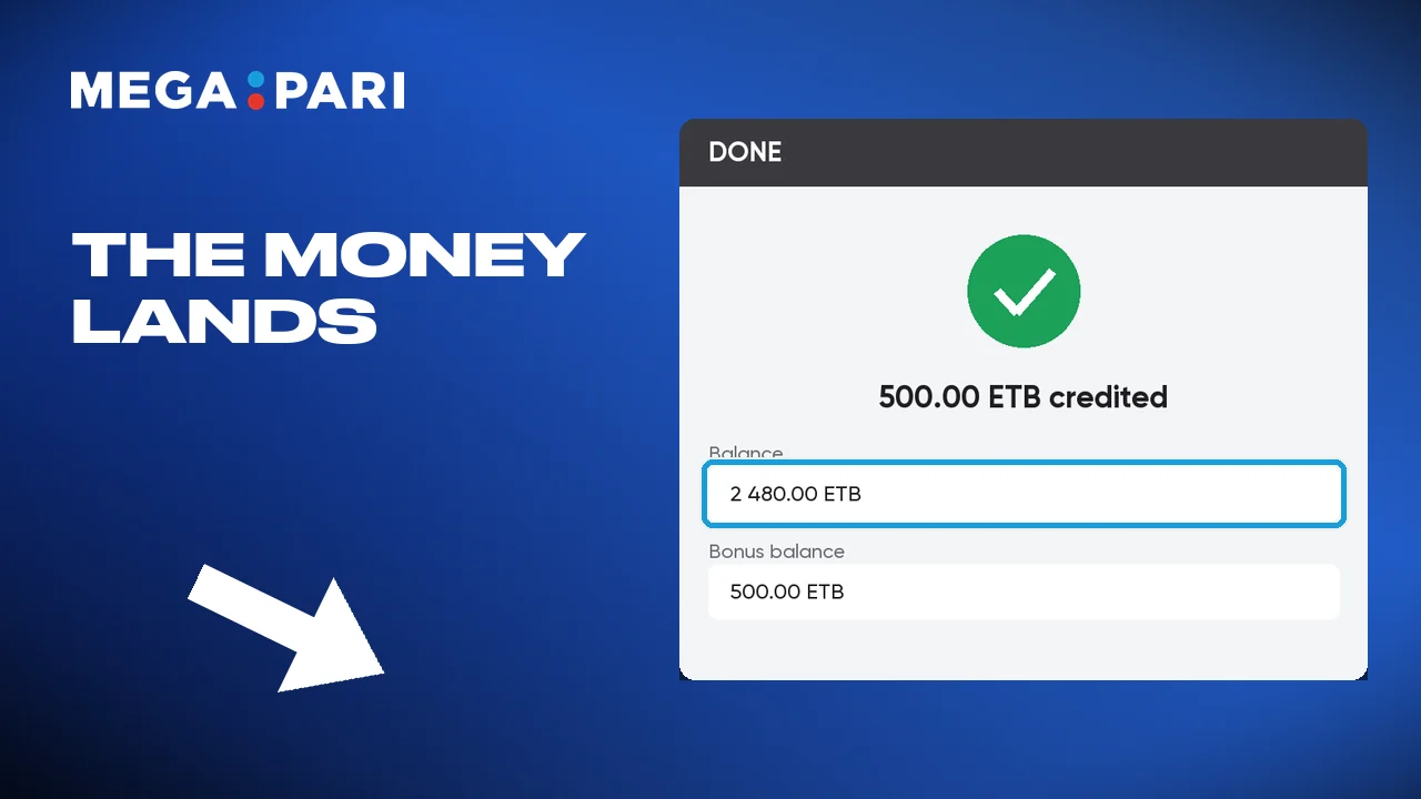 The Megapari balance updates as soon as the transfer lands.