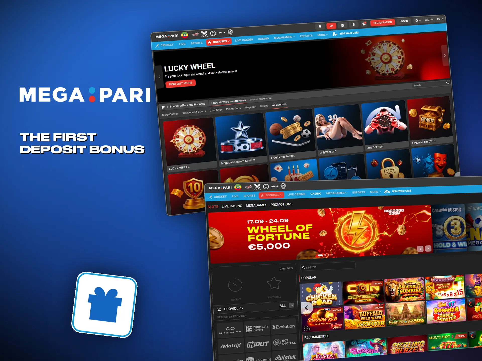 Megapari bonuses cover both the casino and sports betting.