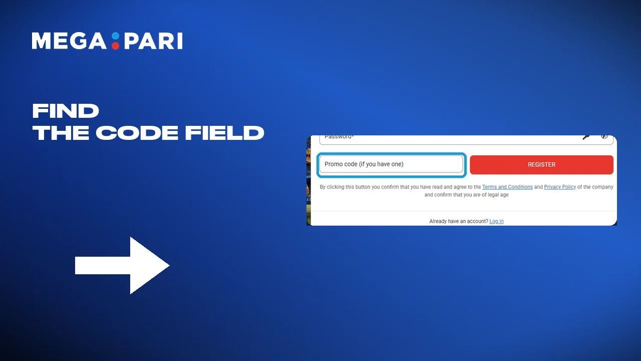 Press the +code button at the bottom to open the Megapari code field.