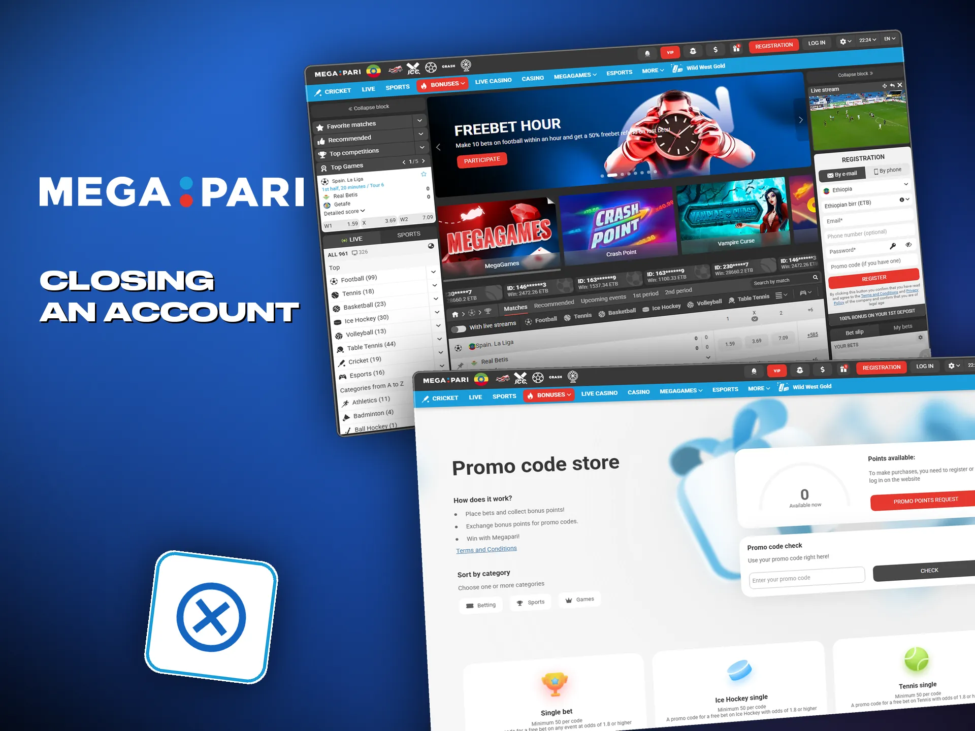 Account deletion starts from the settings menu at Megapari.