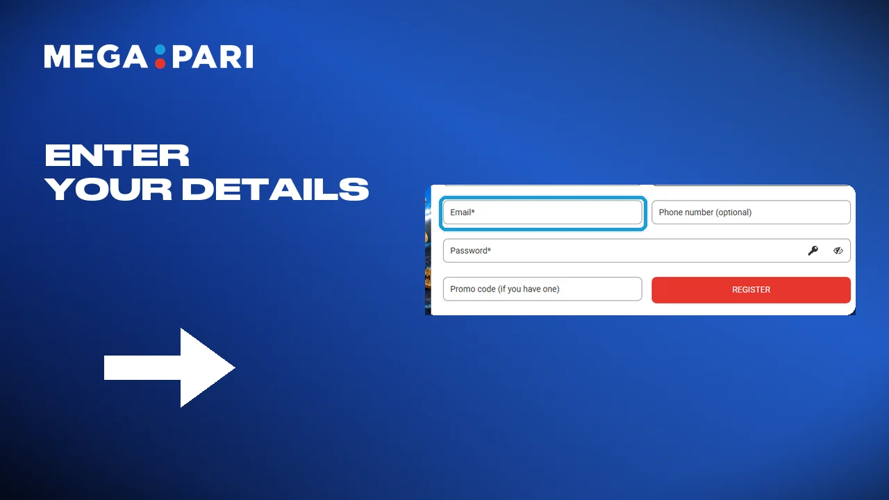 Entering an email or phone number and setting a password for a Megapari account.